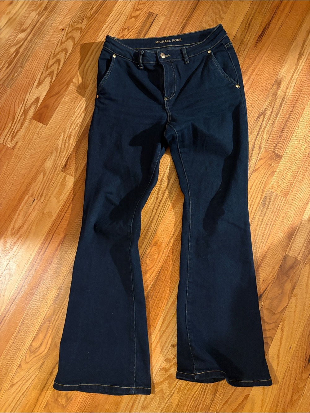 Michael Kors Navy Flared Jeans with Gold Rivets Sz6